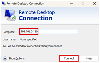 Entering Windows Server IP Address